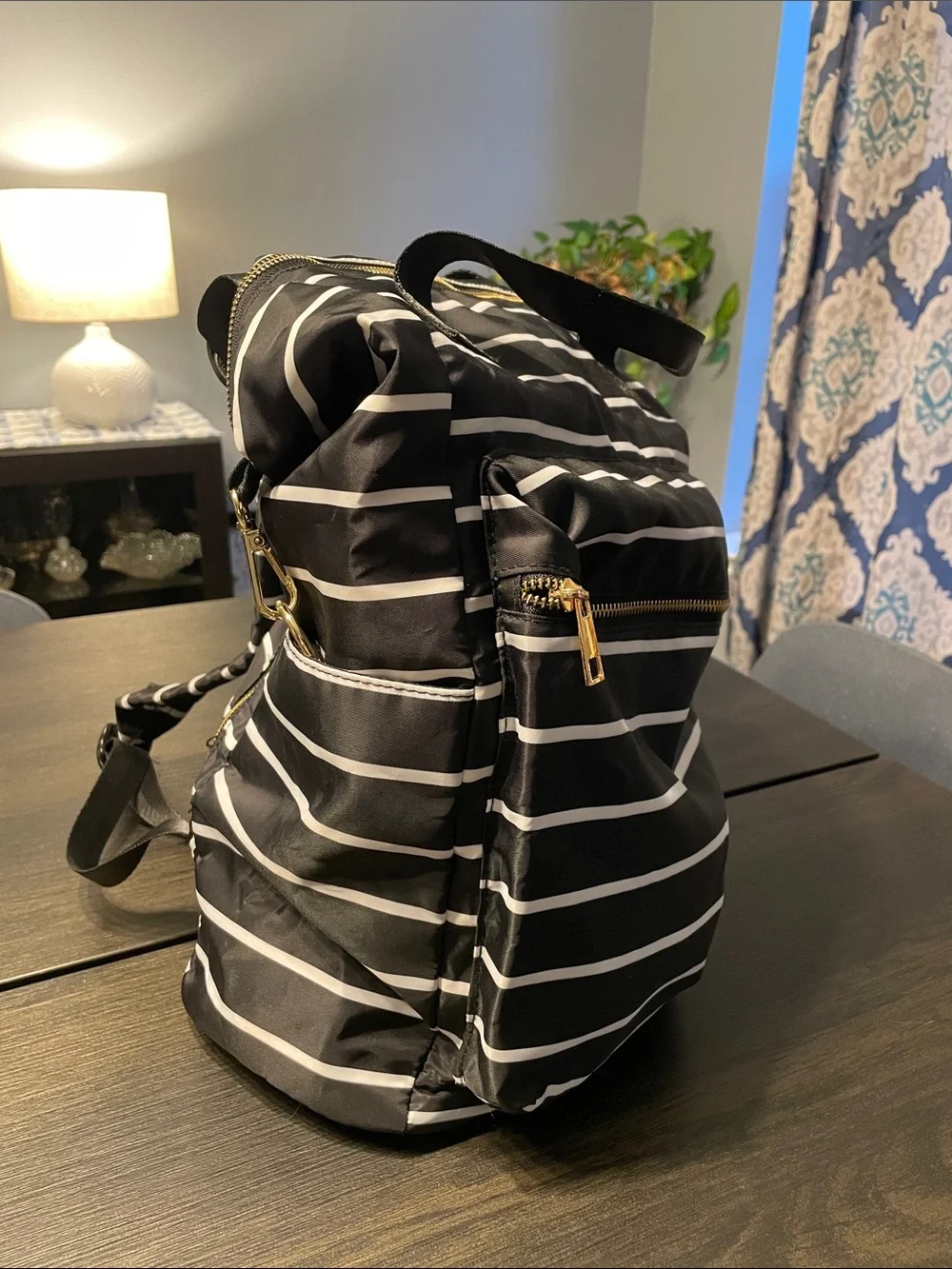 a new day Black and White Striped Backpack
